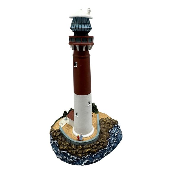 Lighthouse Figurine Base Nautical Decor 6.5" red brown bushes rock blue READ - Picture 2 of 4